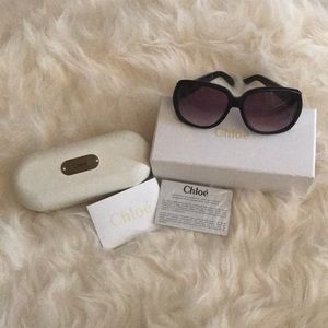 Chloe navy sunglasses with brushed silver hardware